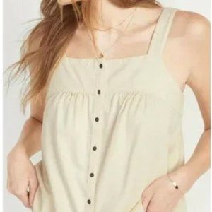 Beige/white loose fitted, strapped button down tank top